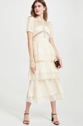 Janet Lace Detail Tiered Midi Dress